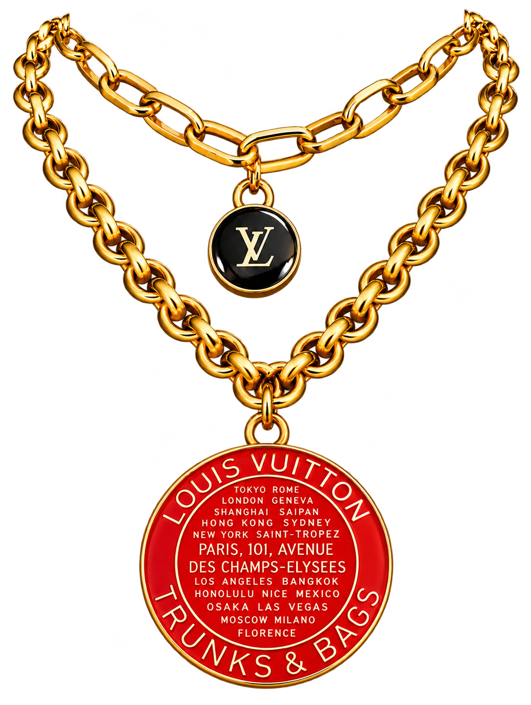 Scarlet City — Vintage Avon & Upcycled LV Double-Layer Necklace ❤️
