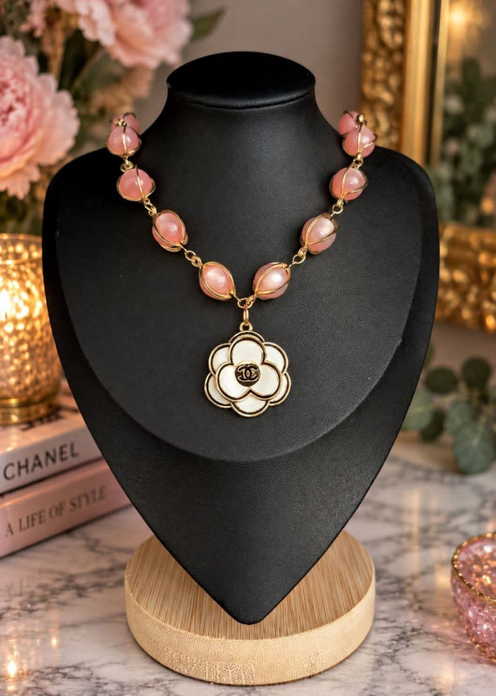 Blushing Camellia — Upcycled Floral CC Necklace