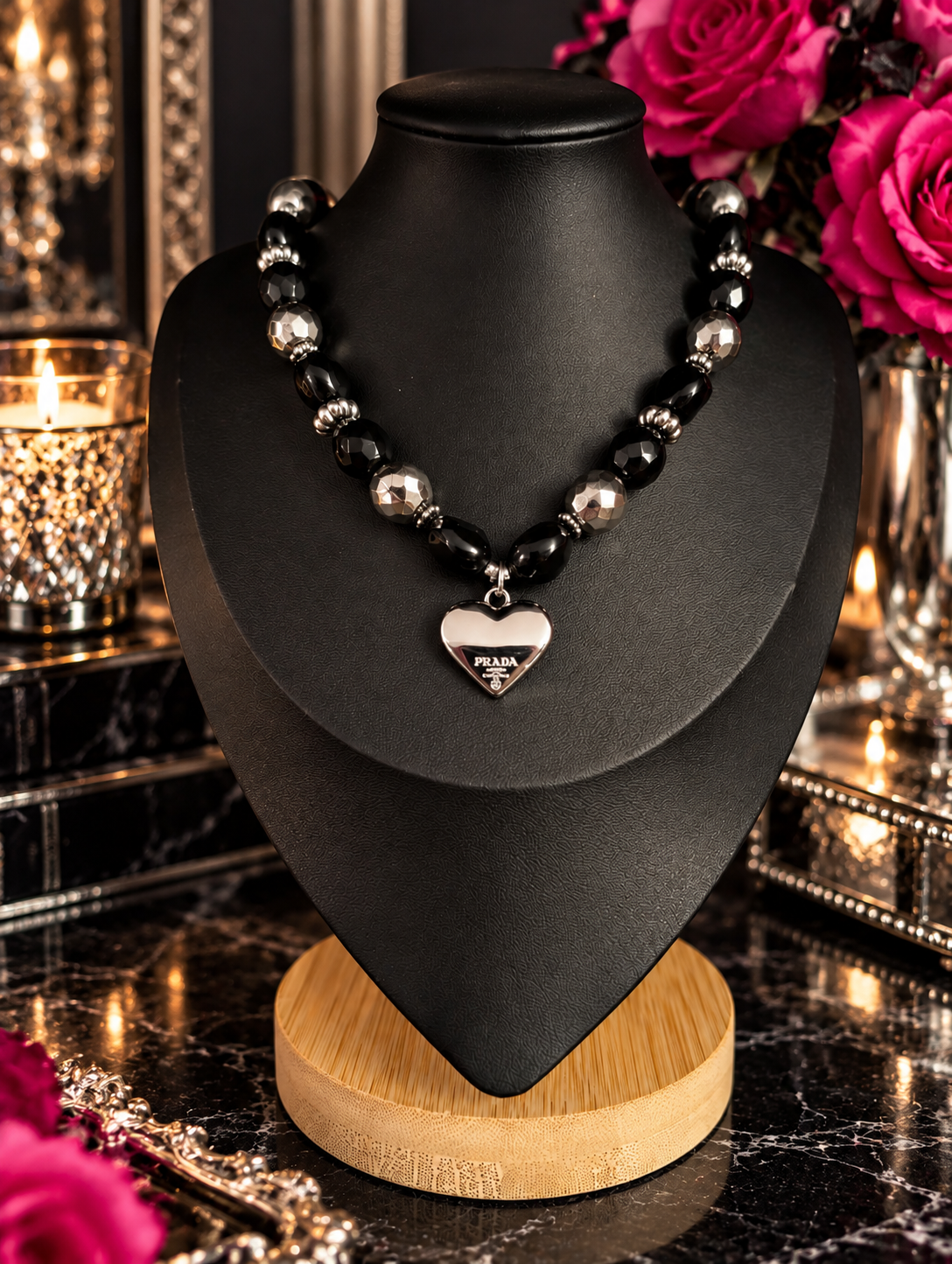 Midnight Heart — 1980s Vintage Upcycled Prada Necklace 🖤