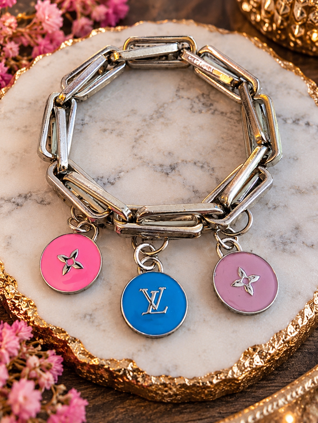 💕 Pop of Color — Vintage Upcycled LV Stretch Bracelet
