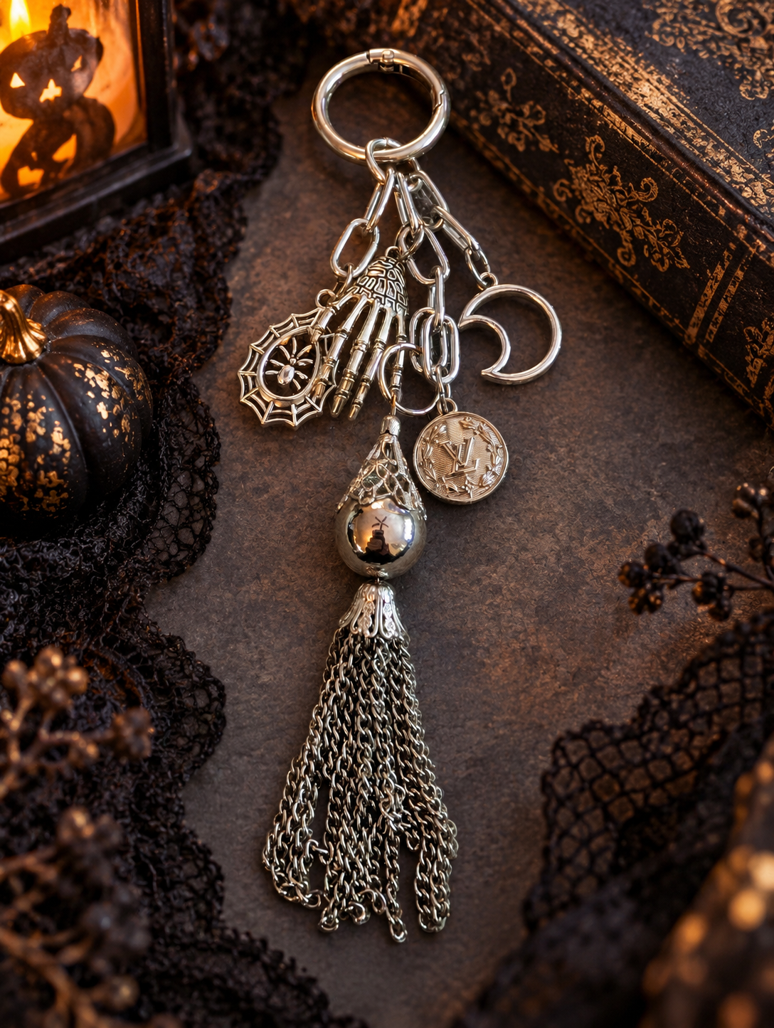Midnight Magic — Vintage Upcycled LV Gothic Bag Charm 🖤🌙