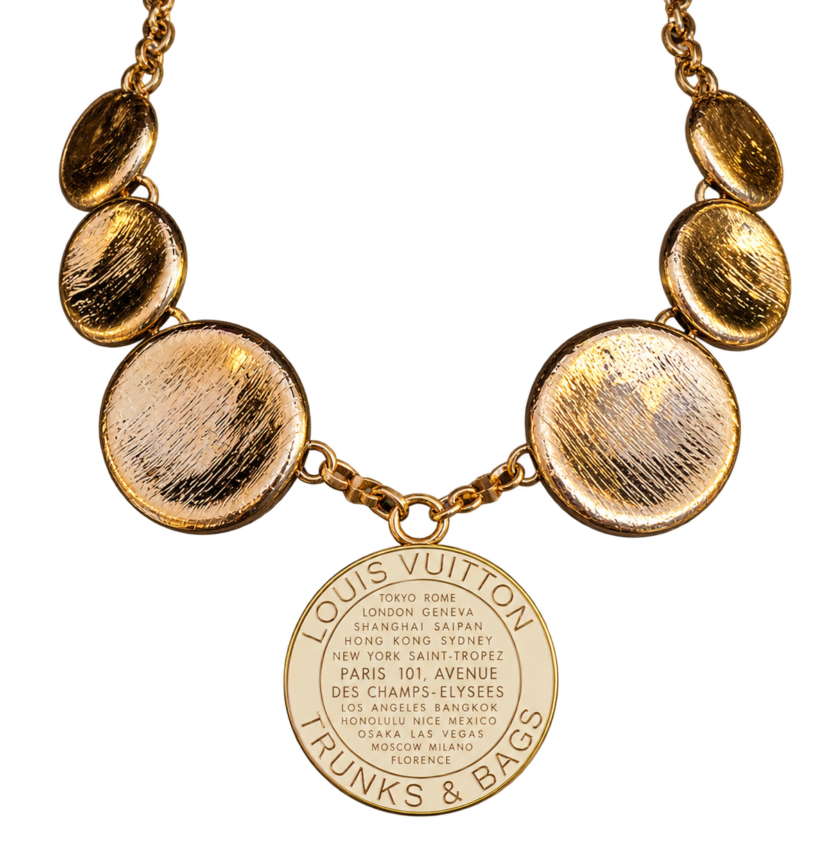 Golden Destinations — Vintage Upcycled LV Statement Necklace