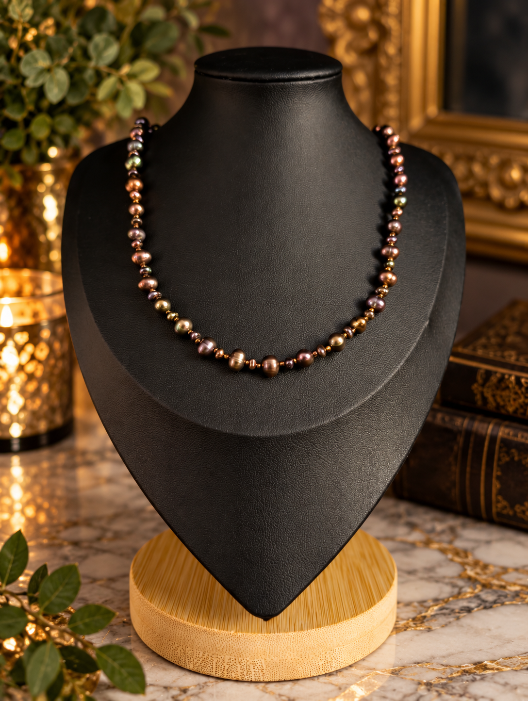 ✨ Peacock Paradise, a gorgeous 22-inch necklace featuring black freshwater pearls ✨